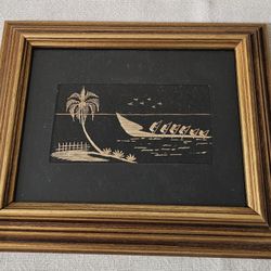 Vintage Tropical Straw Art – Set of 4 Framed Pictures