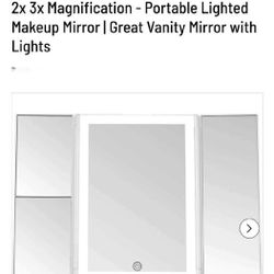 Trifold Vanity Make-up Mirror with LED Lights