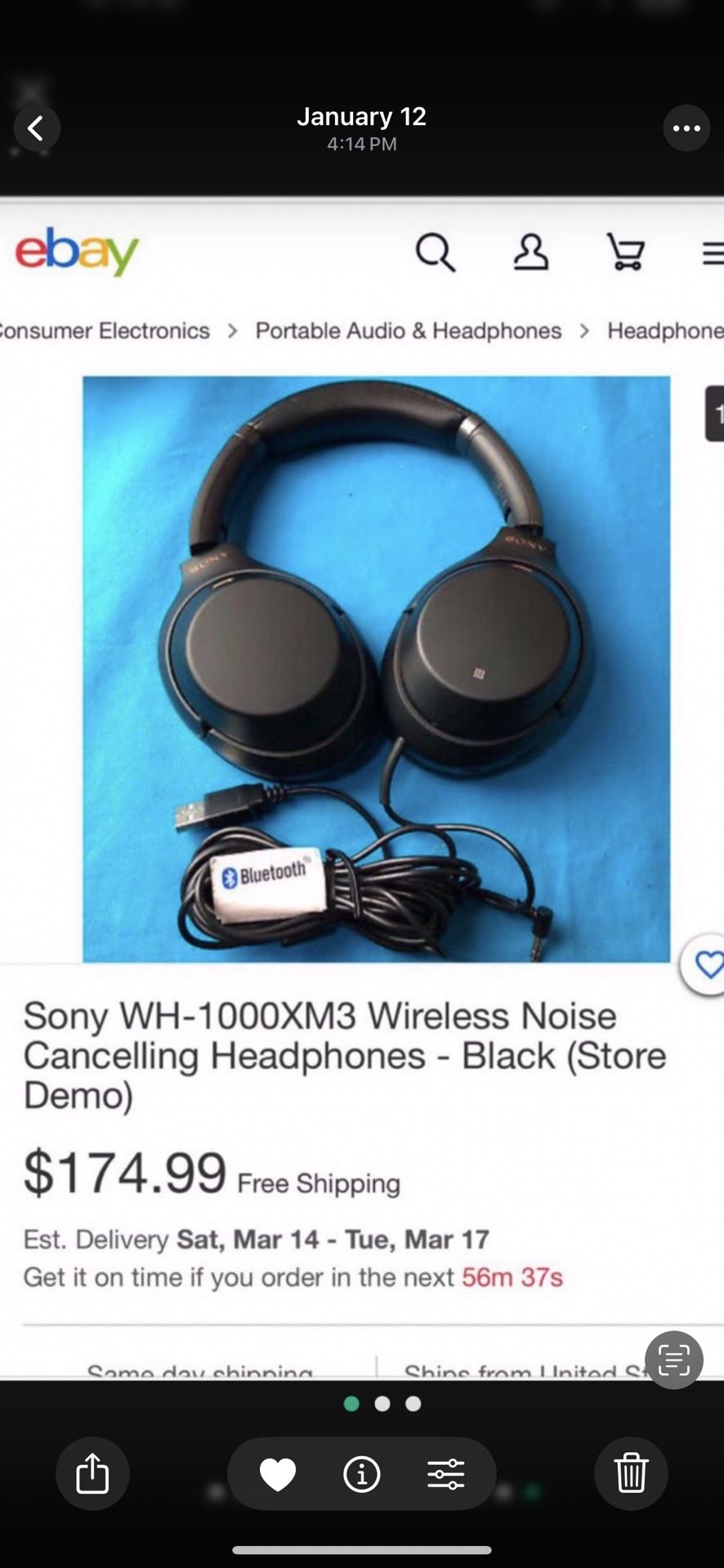Sony WH 1000XM2/B Wireless
