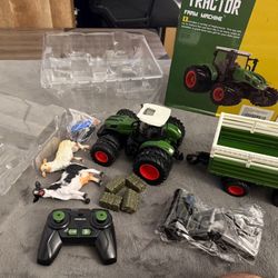 Remote Control Tractor Toy, Kids RC Tractor Set & Truck and Trailer Front Loader - Metal Car Head/8 Wheel/Light, Toddlers Farm Vehicle Toys for 3 4 5 