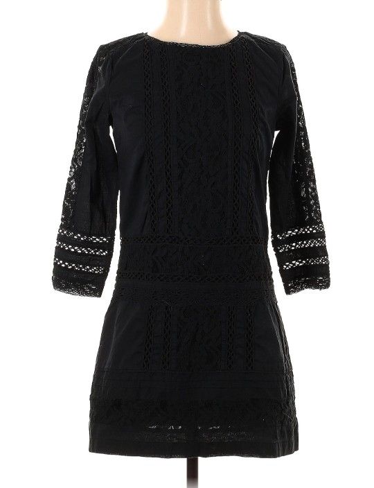 Abercrombie and Fitch Black Lace Shift Tunic Dress 3/4 Sleeve Womens Size Small