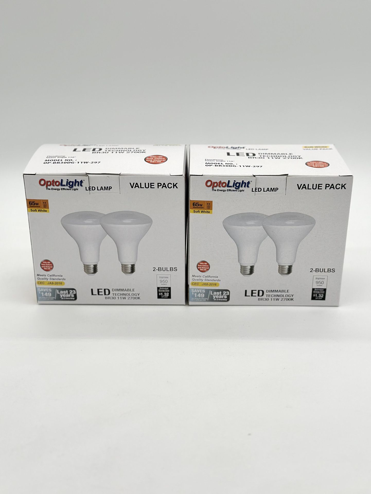 LED Flood Light Bulb OptoLight, 4 PACK, BR30 Dimmable, 2700K Soft White 11W=65W