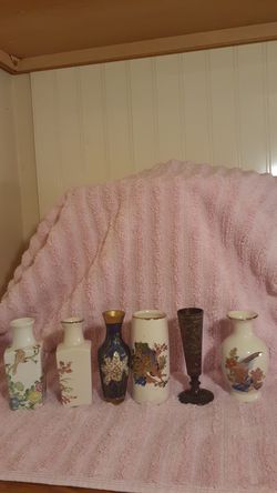 6 Miniature Asian Vases All Are About 4" Tall