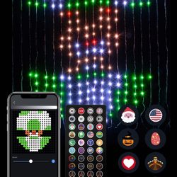 Curtain Lights Custom Pattern Word - 400 LED Window Fairy String Light Festival Theme Animations App Control RGB Music Sync Twinkle Backdrop Light for