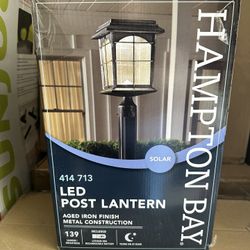 Hampton Bay Hand-Painted Sanded Iron Outdoor Solar Post Lantern Light with Seedy Glass Shade