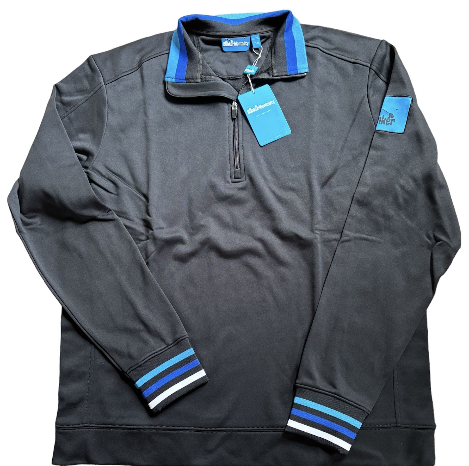 NWT Bunker Mentality Color Quarter Zip Pullover Mens Black 1/4 Zip XXL Golf