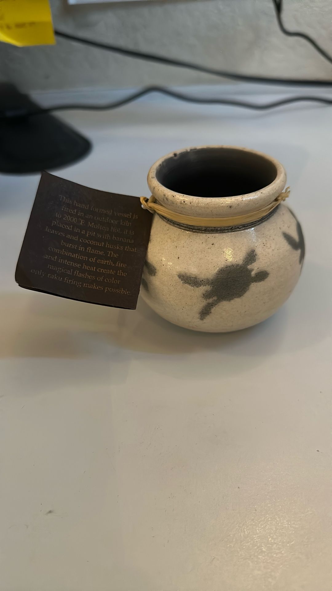 Raku Art signed Ben Diller turtle vase