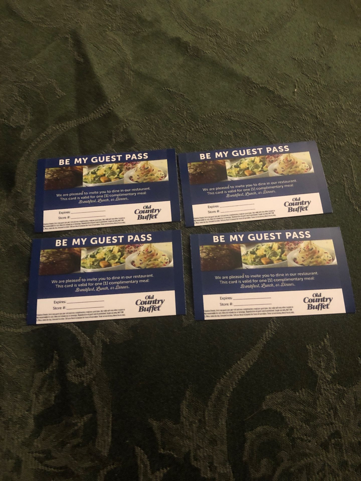 Old country buffet meal passes includes all 4