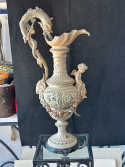 Large Vintage Figural Ewer / Decorative Pitcher on Marble Base – 24”