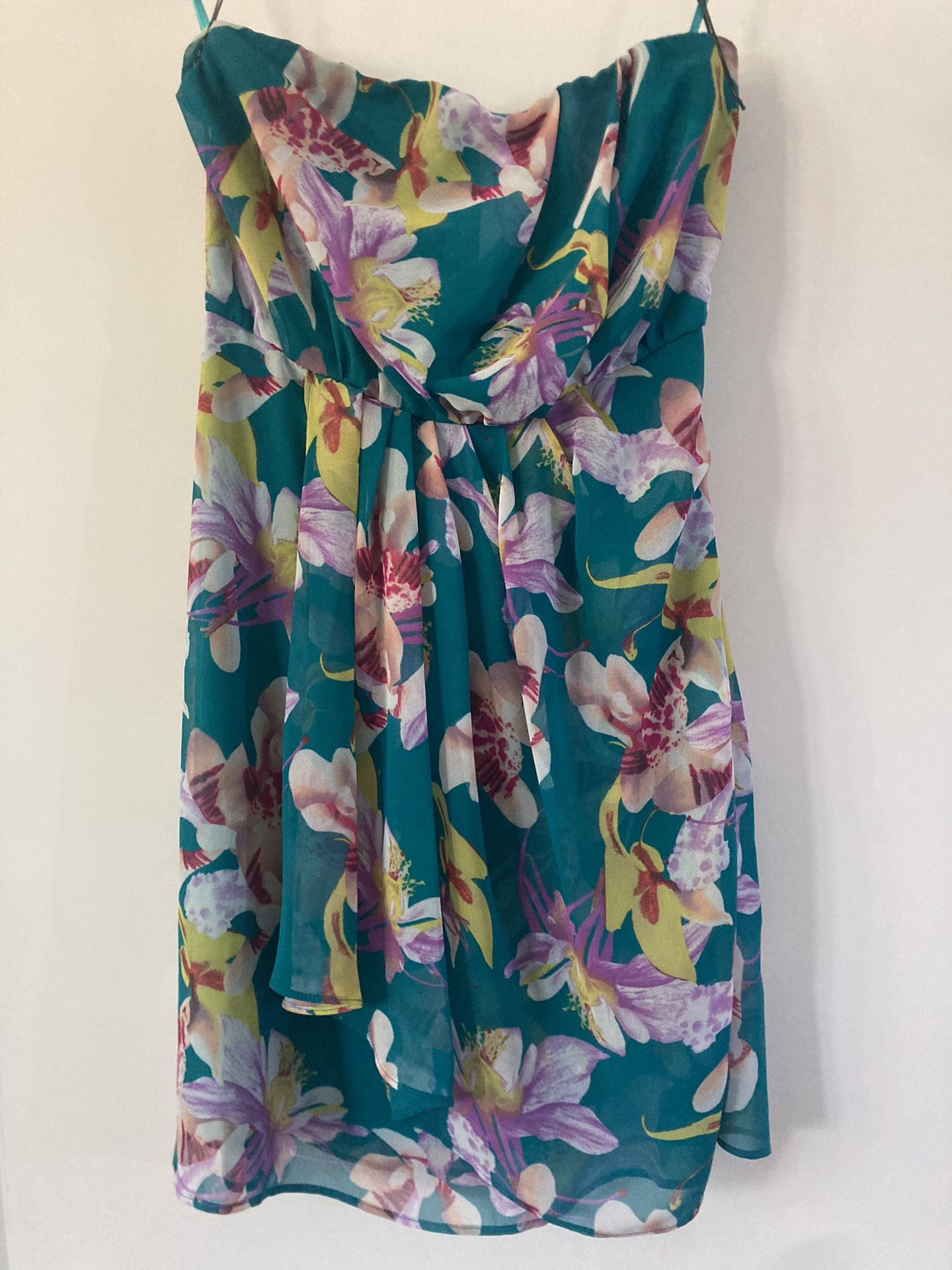 New EXPRESS Strapless Floral Dress - Teal Turquoise / Yellow / Pink / Purple - Size 0