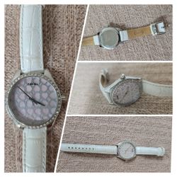 Fossil Watch with Limited Design Mother of Pearl Hearts Face and Diamond Accents