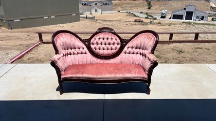 Dark wood high back Victoria. Love seat