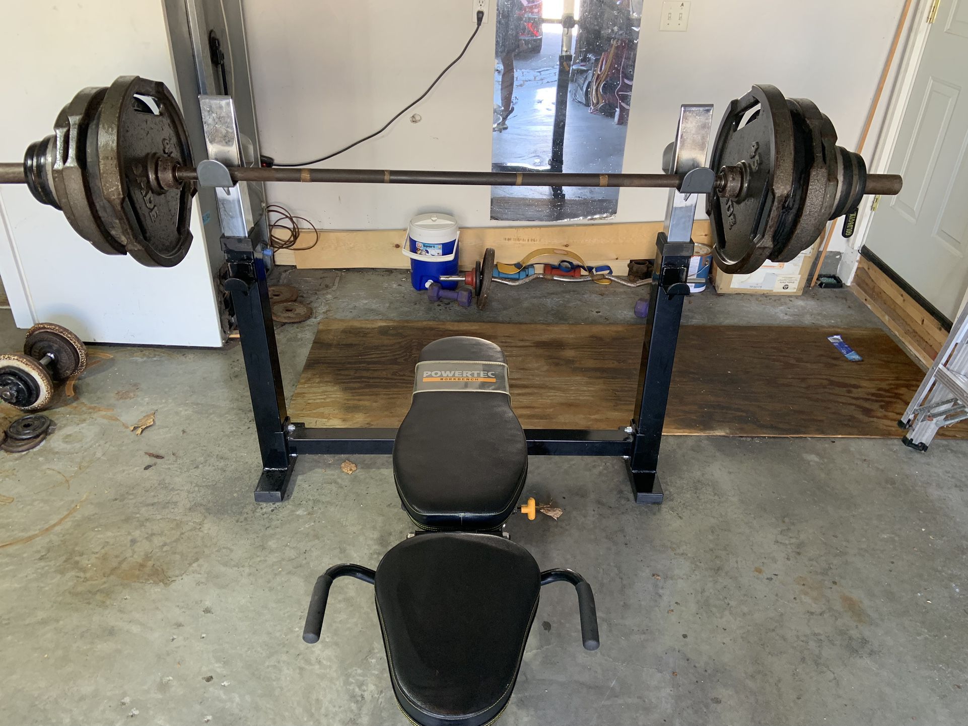 Olympic Bench Set + Weights And Bar