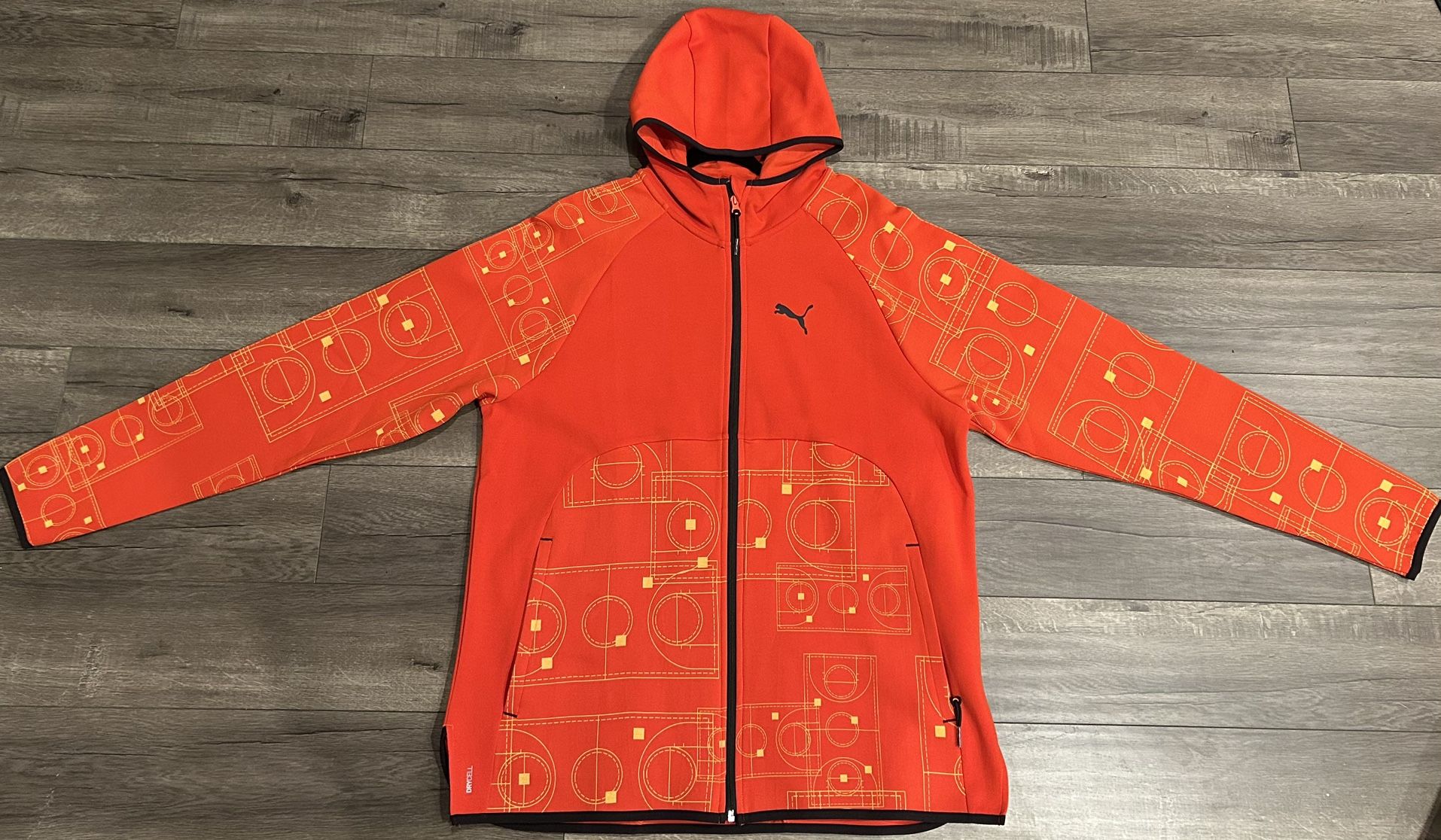 Puma Zippered Hooded Orange Sweater - Size XL