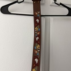 $5 Brown Leather belt with colorful embroidered floral patterns