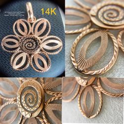 Gorgeous 14K Solid Rose Gold Pendant, 3.29 gr. Chain Not Included, Italy Minor, 1 1/2” Dia. , exquisite craftsmanship 