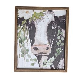 Country Cow Floral Wall Art Farmhouse Decor Wooden Wall Hanging