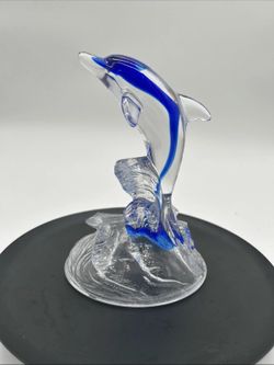 Crystal dArges Cobalt Blue and Clear 24% Lead Crystal Dolphin