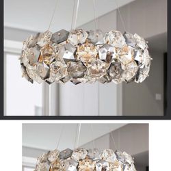 GDLUOAO Crystal Chandelier, 12-Lights 24 Inch Gold Modern Round Pendant Lights, Hexagonal Crystals Surrounding Chrome Metal Ceiling Light Fixture, Cha