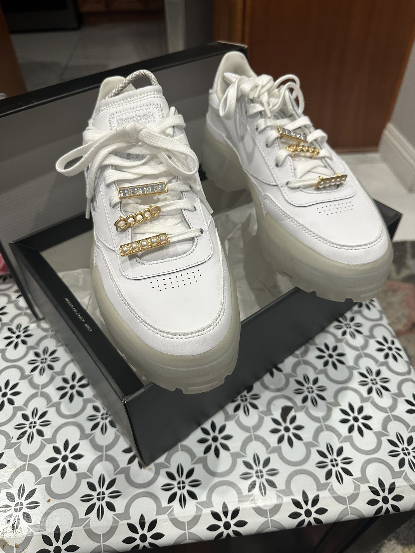 Great Reebok Club C Cardi B Women’s Platform Sneakers White Size 9