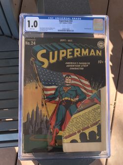 Superman #24 (1943) CGC 1.0 — White Pages; Classic Jack Burnley Flag Cover