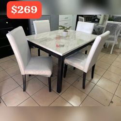 5 Piece Faux Marble Top Dining Table Set - Limited Time Offer 
