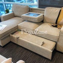 Beige Pull Out Sofa Sleeper New With Cup Holder 