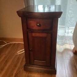 Wooden Brown Nightstand With Power And USB