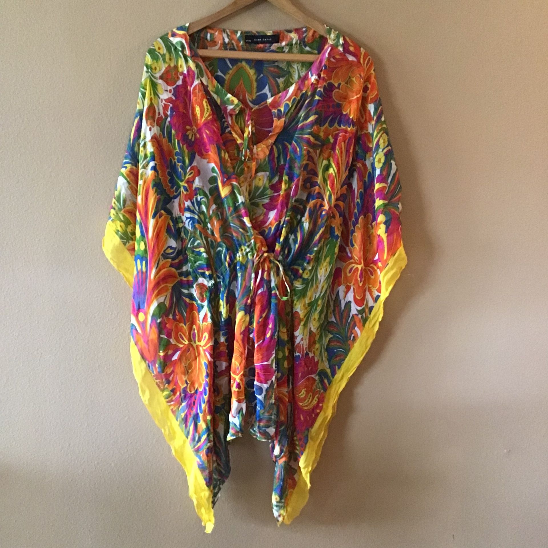 Zara 100% Silk Multicolored Lightweight Swim Coverup, Made in Spain (S)
