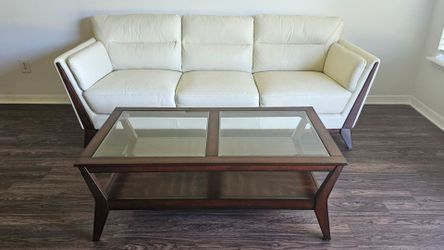5 piece cream colored leather living room set