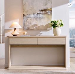Light Wood Console Table with Two Drawers