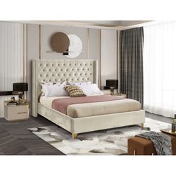 Cream Upholstered King Bed Frame