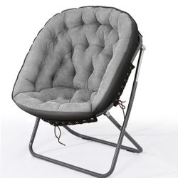 Saucer Chair for Adults, Oversized Saucer Chair, Folding Saucer Chair, Bedroom Papasan Chair, Comfy Moon Chair (Grey)