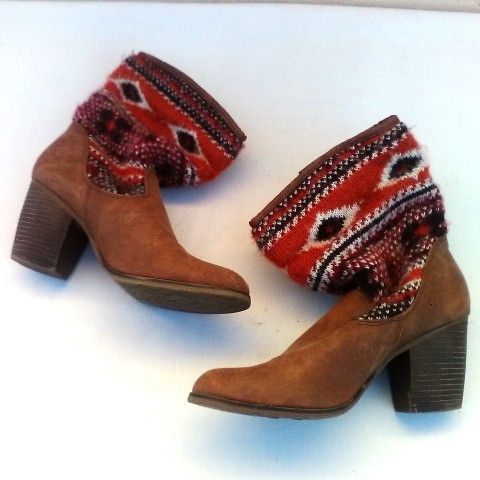 Brown Candie's Women’s Ladies Ankle Boots (9.5” tall), Size 7, 2.75" Heels, Textile / Man Made Upper, Lining & Outer Sole, Man Made Sock Lining
