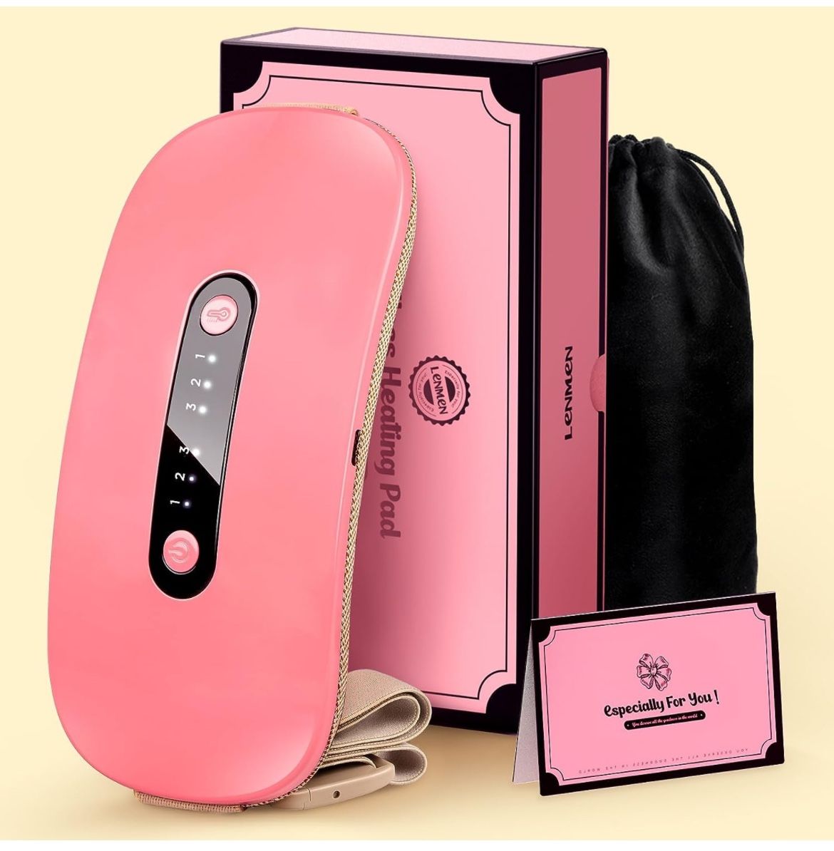 Lenmen 3S Fast Heating Pads for Cramps, Magnetic Therapy Portable Heating Pad with 3 Heat Levels 3 Massage Modes, Period Menstrual Back Belly Pain Rel