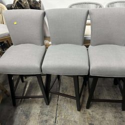 CHITA 26 in Upholstered Swivel Counter Bar Stools with Back&Wood Legs Set of 3, Fabric in Flint Gray