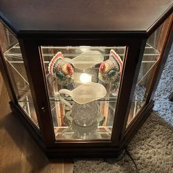 Curio Cabinet Glass And Cherry Wood Color