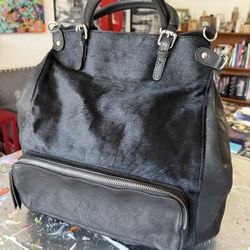 Handmade Genuine Leather & Calf Hair Satchel – Black | Horse In Polo