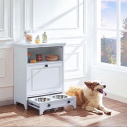 Pet Feeding Station Furniture with 2 Elevated Dog Bowls