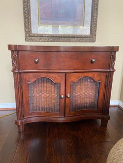 Wood and Wicker Cabinet with Drawer