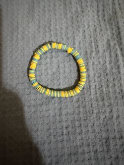 Yellow and Teal Clay Bead Stretch Bracelet