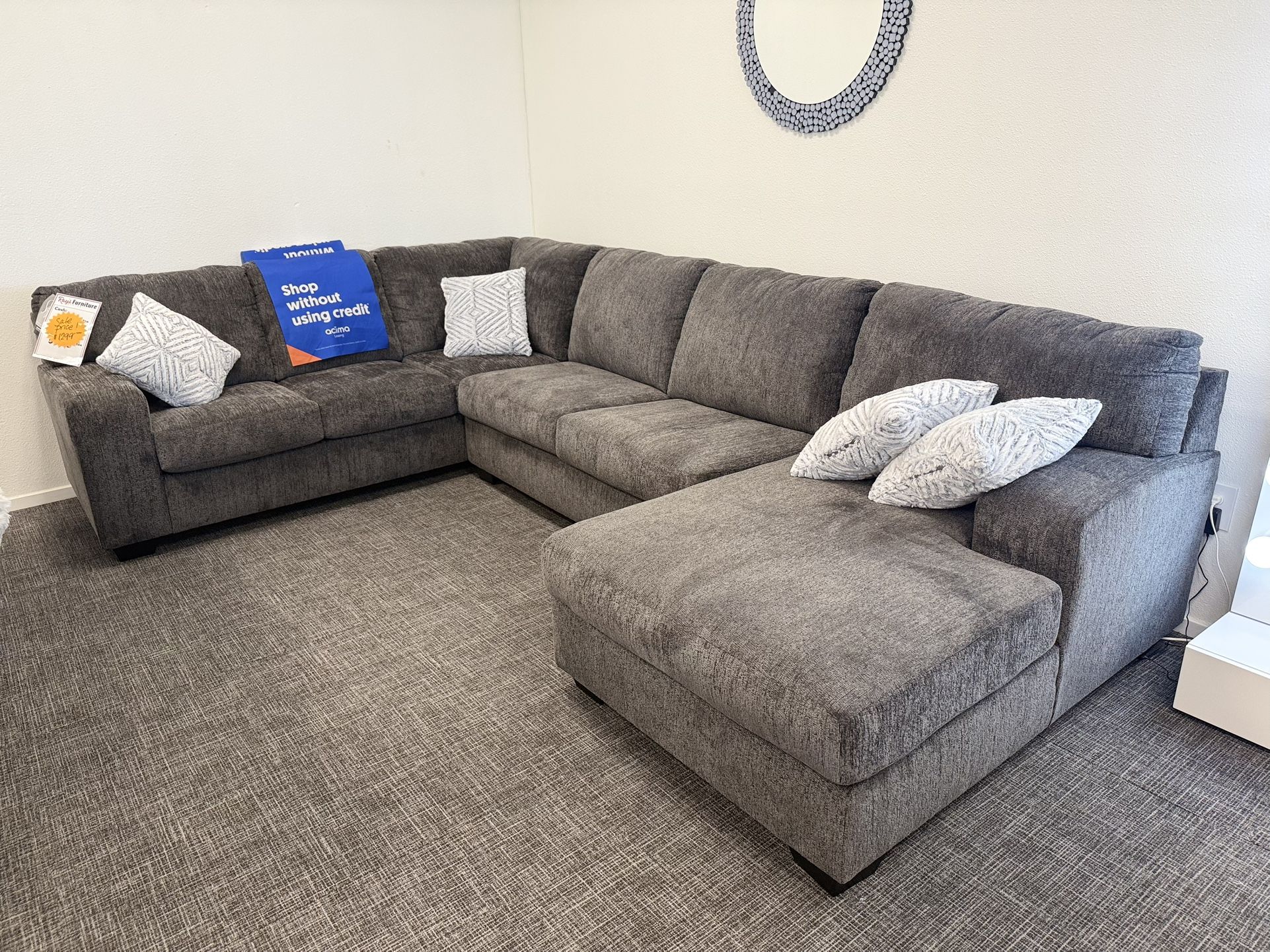 Dark Gray Sofa Sectional w/Chaise Lounge By Ashley - EZ $10 Down Finance options Available