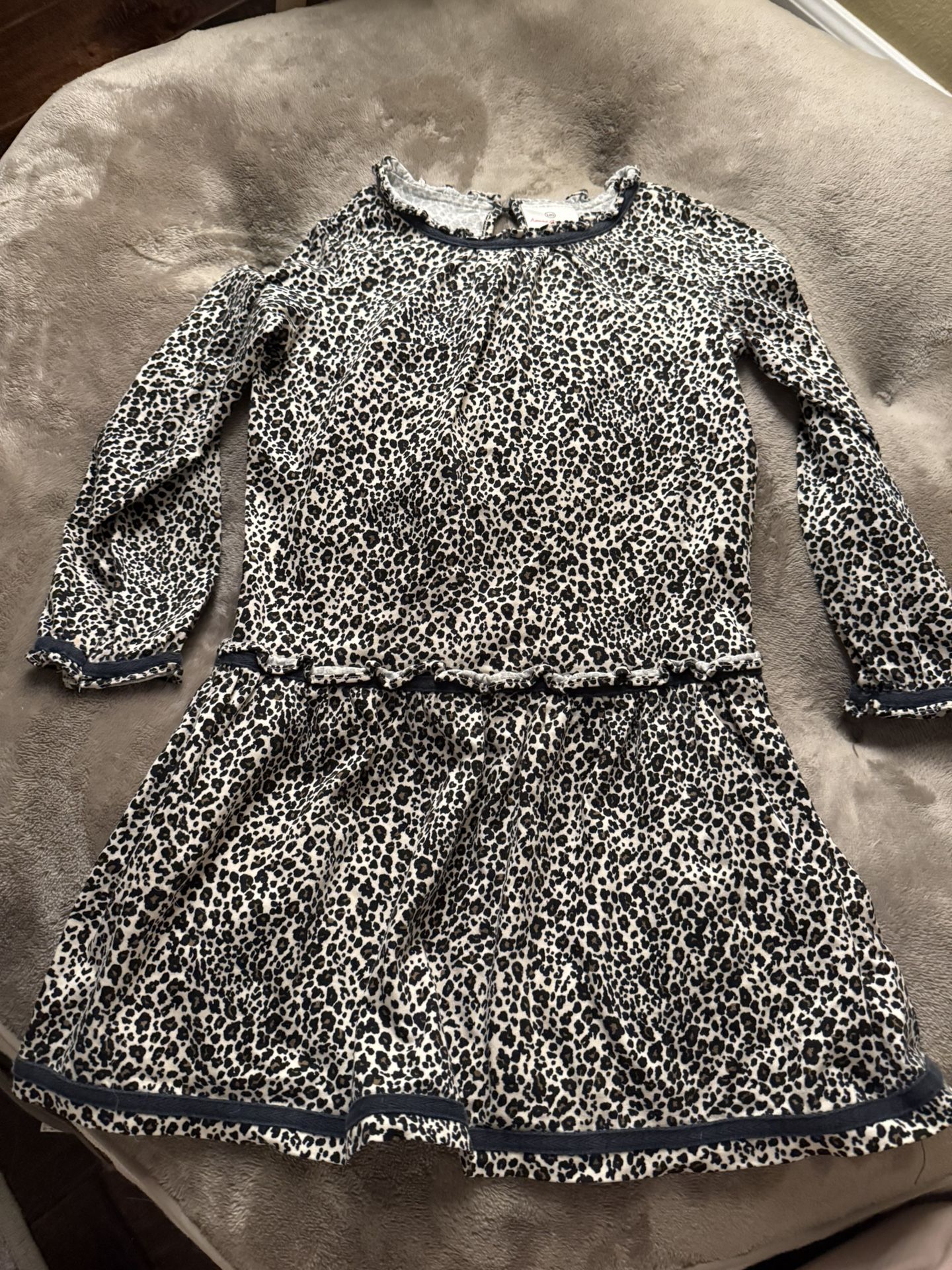 Hanna Andersson Dropwaist Leopard Animal Print Dress Girls Size 120 US 6-7 Ruffles