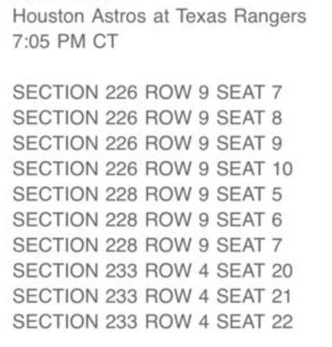 TEXAS RANGERS VS ASTROS TONIGHT
$25 EACH