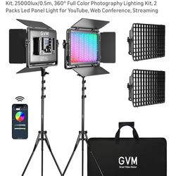 GVM 1300D RGB Video Light with Softbox, 65W LED Video Lighting Kit, 25000lux/0.5m, 360° Full Color Photography Lighting Kit, 2 Packs Led Panel Light f