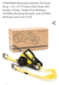 STRAPINNO Retractable Ratchet Tie-Down Strap - 2 in x 27 ft Heavy-Duty Strap with Double J Hooks, Tangle-Free Webbing, 10,000lbs Breaking Strength, an