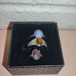 Silver Gemstone Adjustable Rings Women's And Men's 