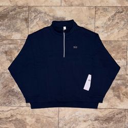 Alo Yoga Accolade 1/4 Zip Sweatshirt Pullover Navy Blue NWT Size XL