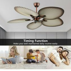 Whmetal cover Palm Ceiling Fan with Remote 5 ABS Damp Rated Palm Blades Tropical Ceiling Fans for Living Dining Bedroom Hotel Indoor/Outdoor 52 Inch


