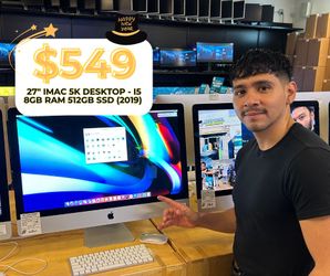 Apple iMac 5K Retina 27" Desktop - 3.1GHz Six-Core i5 - 8GB RAM - 512GB SSD - AMD Radeon Pro 575X (4GB) - (2019) - Silver Excellent	